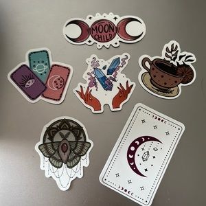 Set of 6 Witchy, Tarot & Crystal Waterproof Stickers
